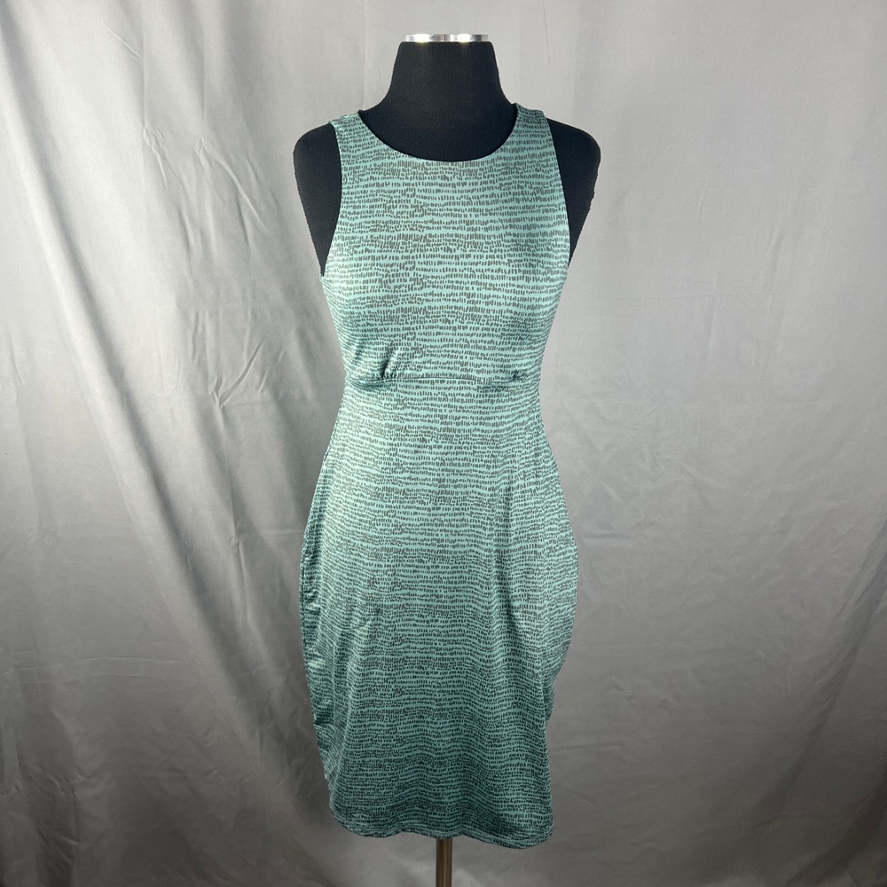 Prana Bodycon Dress Women's XS Mint Green Printed Empire Waist Seam Round Neck